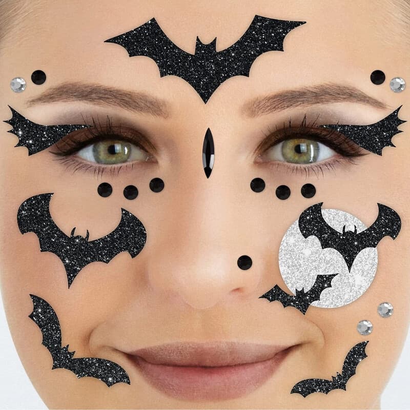 Party Factory Gesichtstattoo Harlekin, temporäres Glitzer-Gesichtstattoo für Mottoparty, Halloween und Karneval, Kinder und Erwachsene