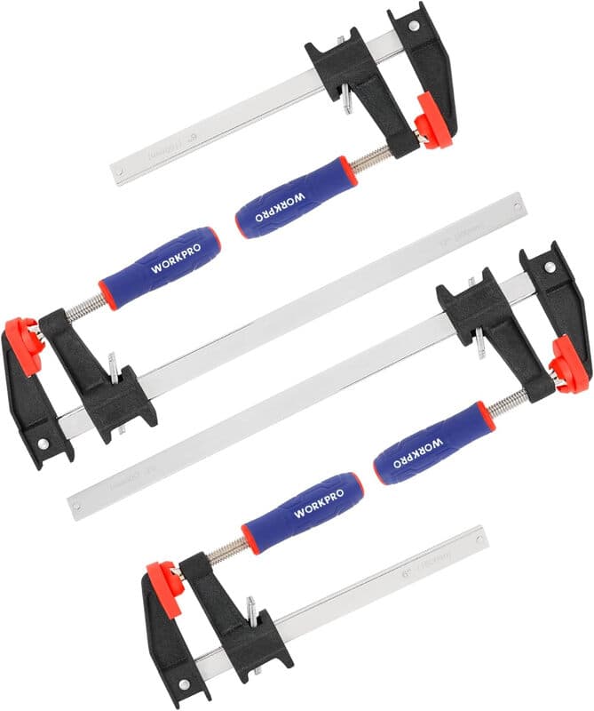 WORKPRO Schraubzwingen-Set mit 4 Spannbacken, Spannweite 150 mm/300 mm, Klemmkraft 272 kg, Vorsprung 80 mm, Stahl und Nylon, für die Holzbearbeitung