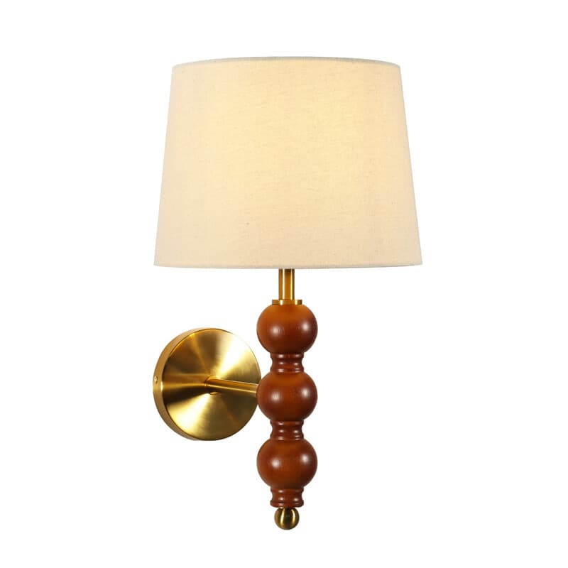 Lameke Holz- und Gold-Wandlampe mit Stoffschirm