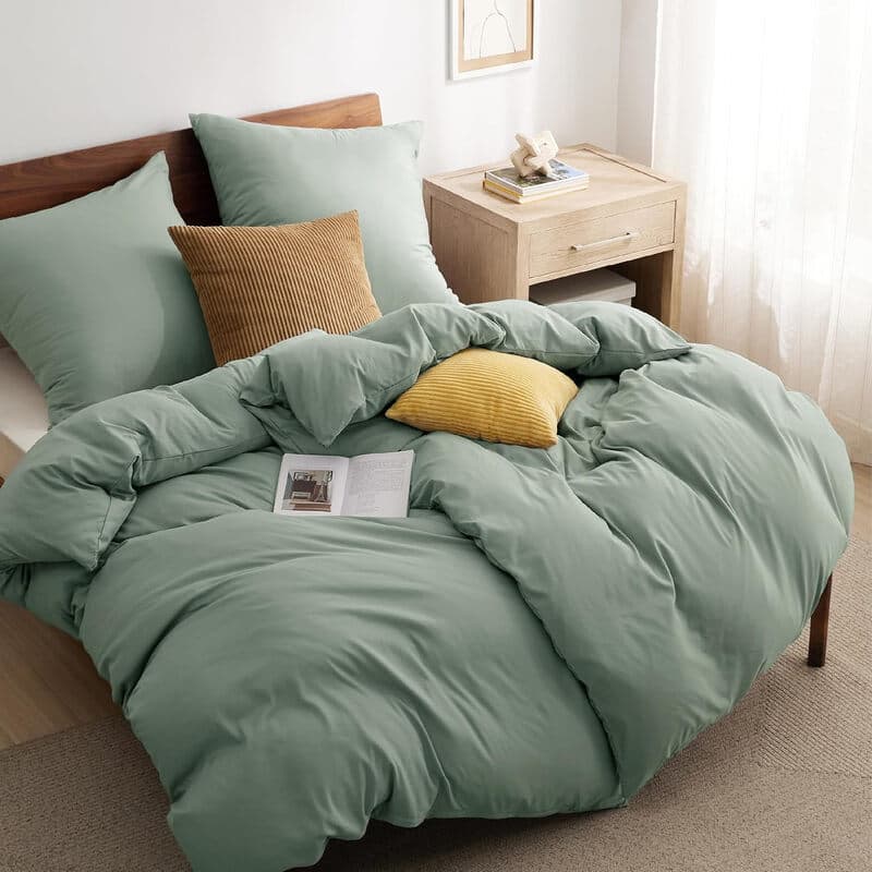 Bettwäsche 135x200 4teilig Salbeigrün - 2 Bettbezüge 135x200 cm + 2 Kissenbezüge 80X80 cm, ÖKO-TEX Bettwäsche-Sets Grün 90% Polyester