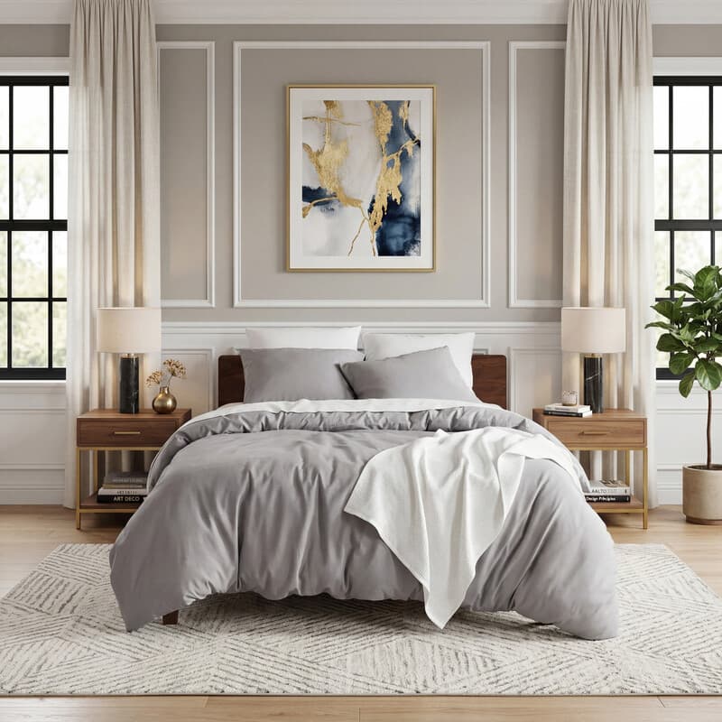 Parure de lit en microfibre avec housse de couette de 80 x 80 cm et taie d'oreiller, Gris, 155 x 220 cm, 90 % polyester