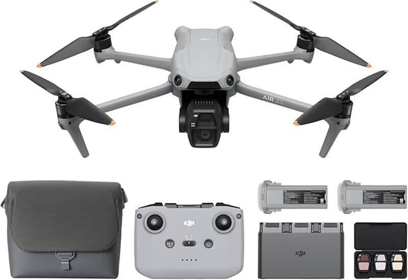 DJI Air 3S Fly More Combo RC-N3, drone avec double caméra grand-angle et téléobjectif moyen, capteur CMOS de 1 pouce, vidéo HDR 4K/60 ips,