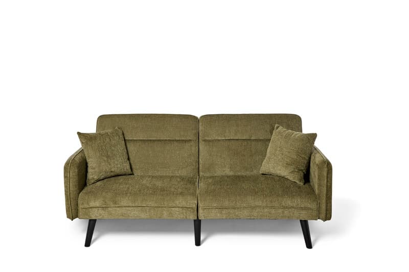 jahnke platzsparendes Schlafsofa Chillax, elegantes Stoffbezug in Opalgrün, 3-fach individuell verstellbare Rückenlehne, 2 passende Zierkissen