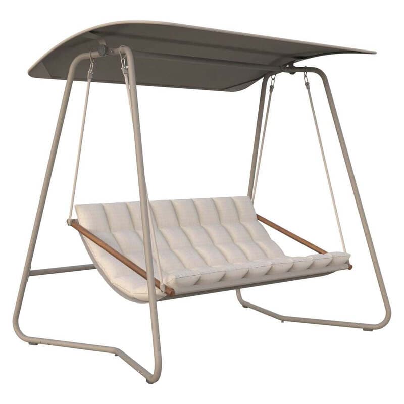 Envy Exklusives Hängesofa, groß, mit Stahlrahmen (B214 x T154 x H202 cm), Staub Natur, Holz