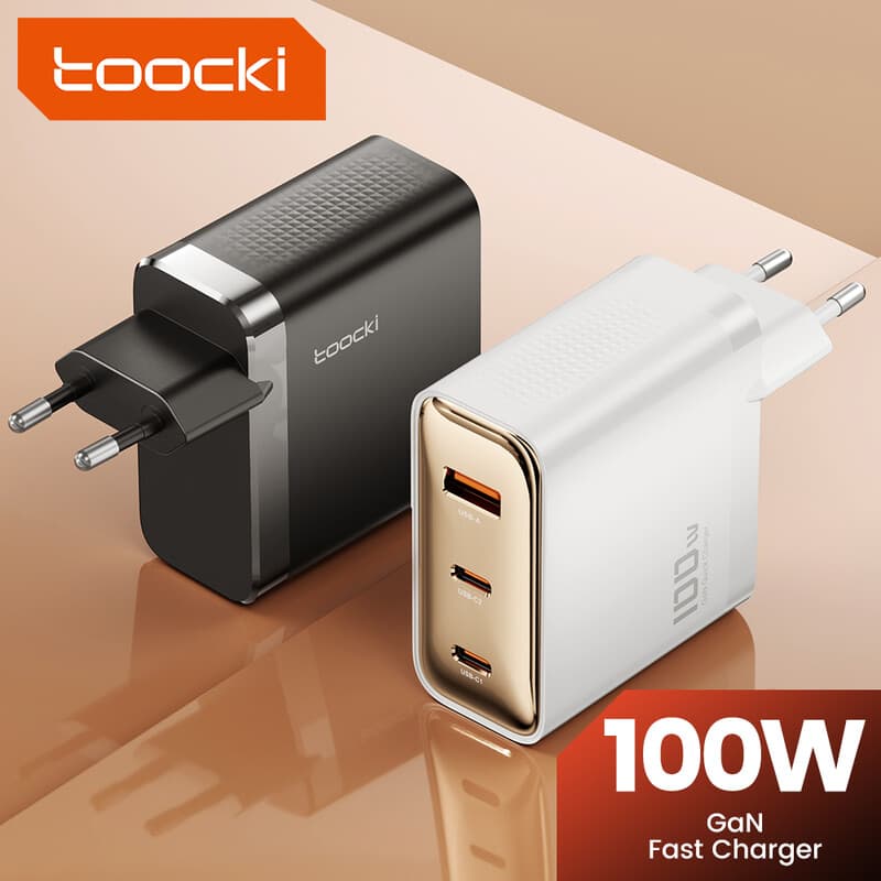 Toocki USB-C Ladegerät, 3-Port GaN Ladegerät, Mehrfachladegerät mit USB-C und USB-A, 100W Schnellladegerät, PD 3.0 Power Adapter, USB-C Netzteil
