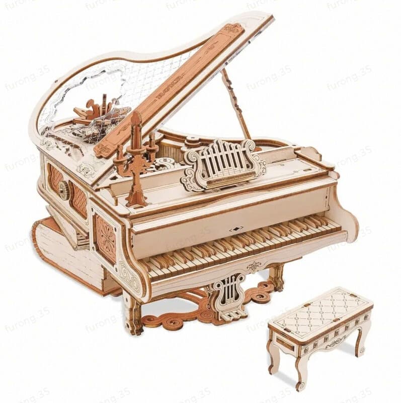 Robotime ROKR Puzzle 3D en bois Piano magique - 14 x 17 x 16,7 cm, 1 pièce, décoration à la maison, décoration d’étagère,Cadeaux artisanaux