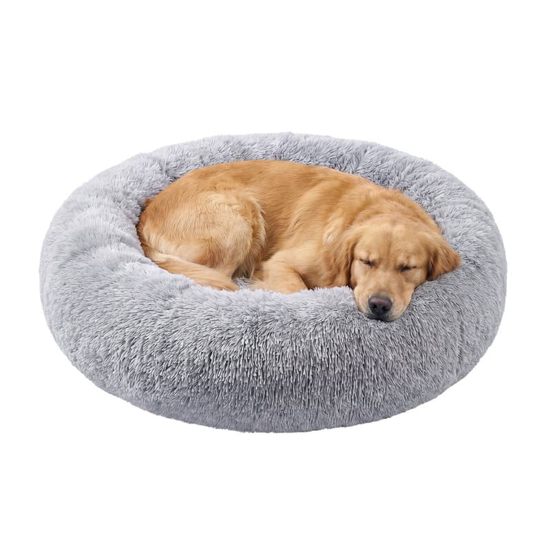 Ochama Flauschiges Hundebett, Katzenbett, Donut-Kissen, waschbar, herausnehmbare Mittelpolsterung, langfloriger Plüsch, 120 cm Durchmesser,