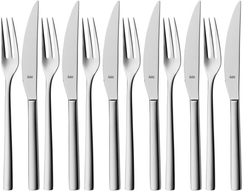 Silit Trend Steakbesteck, 12-teilig, poliert, Hochwertiges Crominox®: Edelstahl 18/10, geschmiedetes Messer, Wellenschliff, spülmaschinenfest,