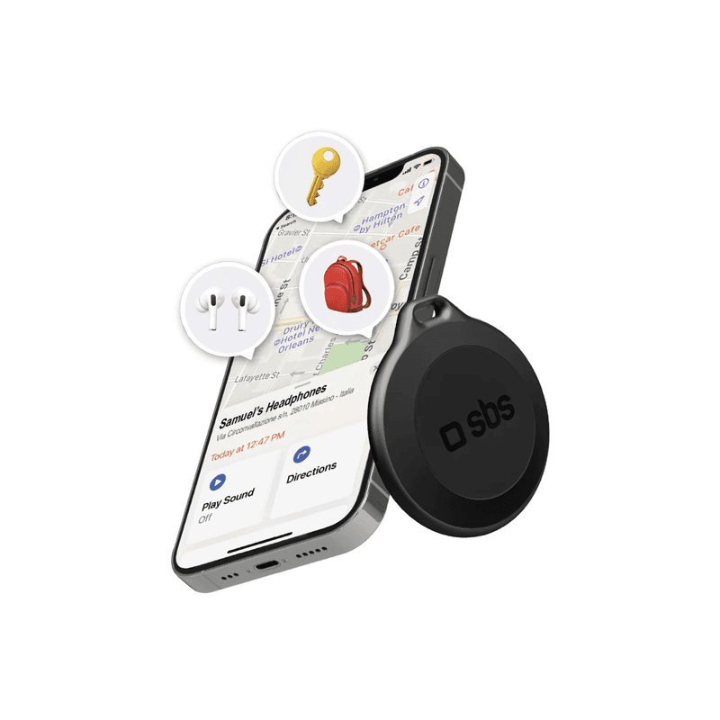 SBS Track My Circle, Wasserdichter IP65 Locator, Kompatibel mit Apple Find My, Schwarz