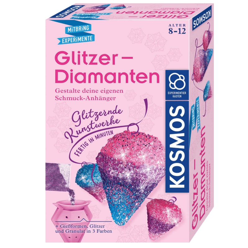 KOSMOS 657758 Glitzer-Diamanten, Funkelnde Schmuck-Anhänger erstellen und gestalten, mit Gießformen, Schmuckbändern, Glitzer, Granulat in 3 Farben,
