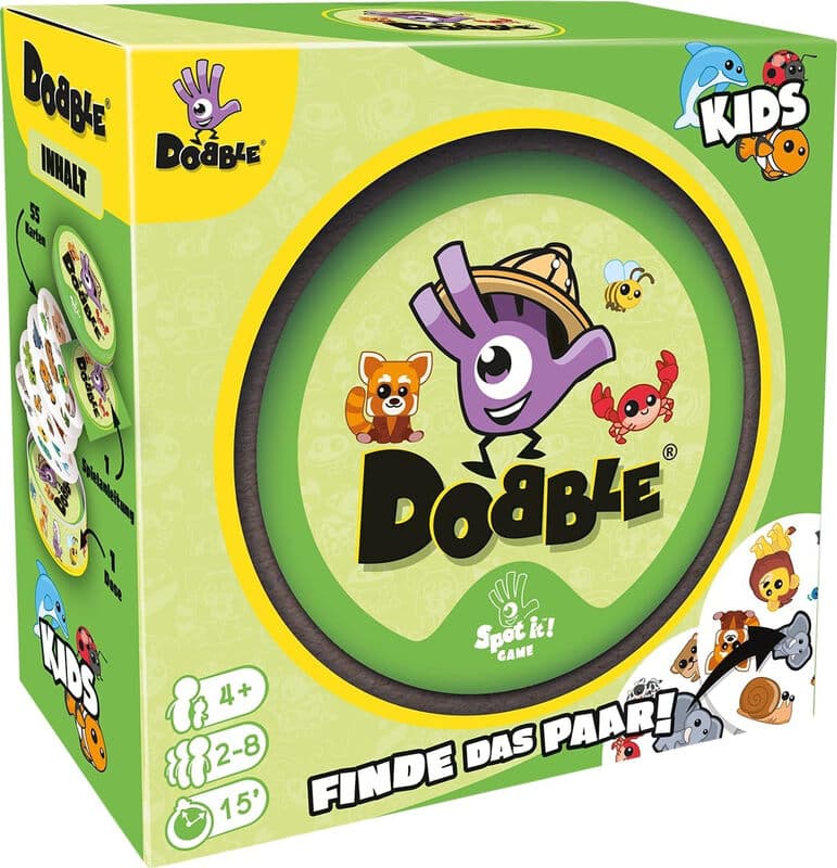 Zygomatic, Dobble Kids, Eco-Sleeves, Kinderspiel, Kartenspiel, 2-8 Spieler, Ab 4 Jahren, 15 Minuten, Deutsch