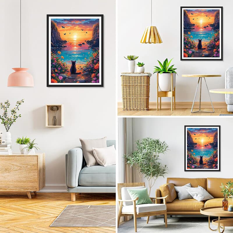 Ju7cer 5D Vollkreis Diamantmalerei-Set - Schwarze Katze | Warme Sonnenuntergang Hobby für Erwachsene Tier Kristallmalerei | Heim-Wanddekoration &