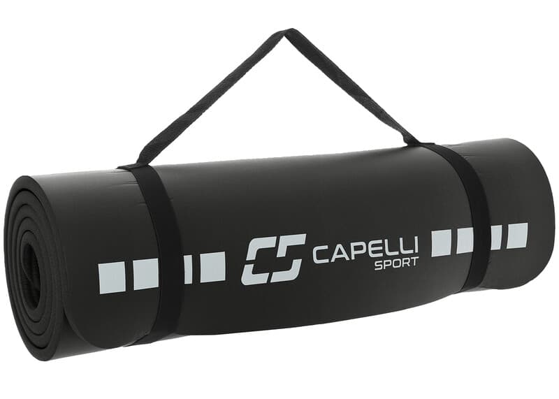 Capelli Sport Gymnastikmatte, 61 x 183 cm, 1,2 cm dick, mit Tragriemen und gepolstertem Rückenstützrand für Fitnessübungen