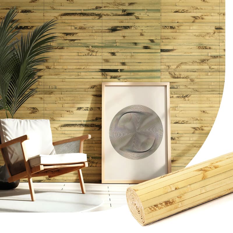 Art3d Premium Bambus-Wandpaneel aus karbonisiertem Bambus | Leicht gebrannte Maserung | 244x30cm erneuerbare Rolle für Wand, Decke, Möbel,