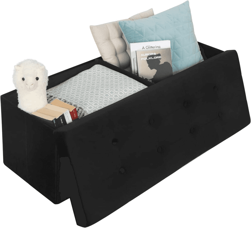 WOLTU Faltbare Aufbewahrungsbank, 110 cm, 118 L, Samt, Schwarz, bis 300 kg, Ottoman