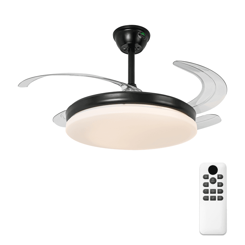 Parrot Uncle Deckenventilator mit Licht und einziehbaren Flügeln, 36W DC-Motor, Schwarz - Rundes Design