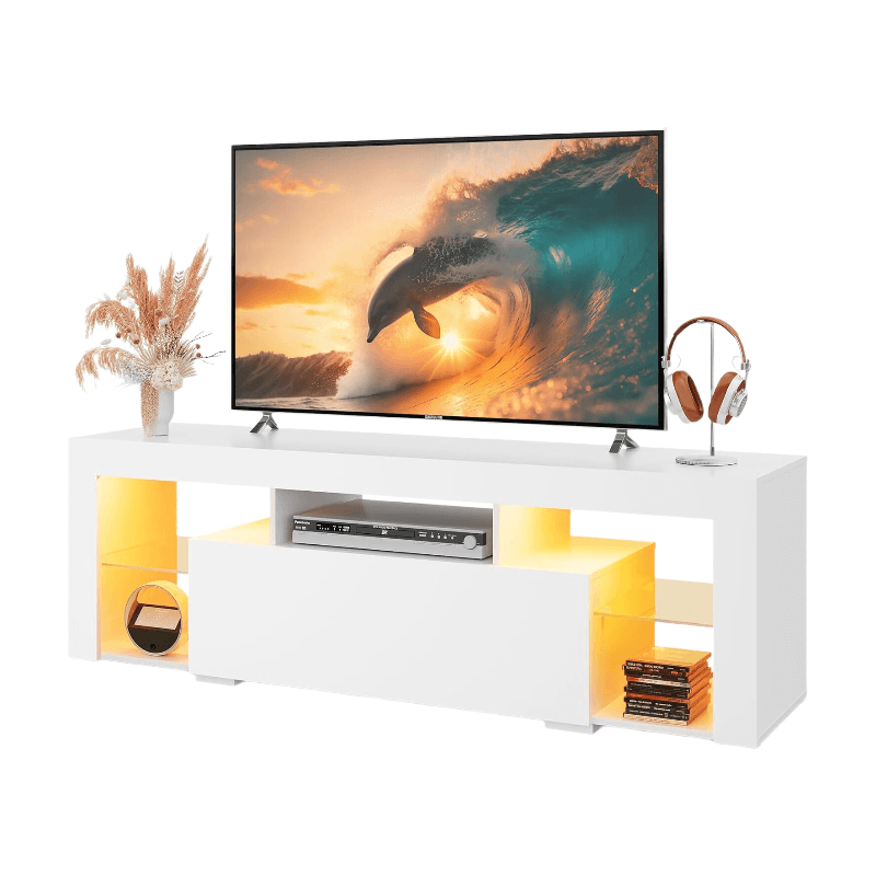 WLIVE TV-Schrank mit LED, Lowboard Schwarz für Fernseher bis zu 60 Zoll, TV-Ständer für Wohnzimmer, 20 Farben LED-Beleuchtung, TV-Schrank mit