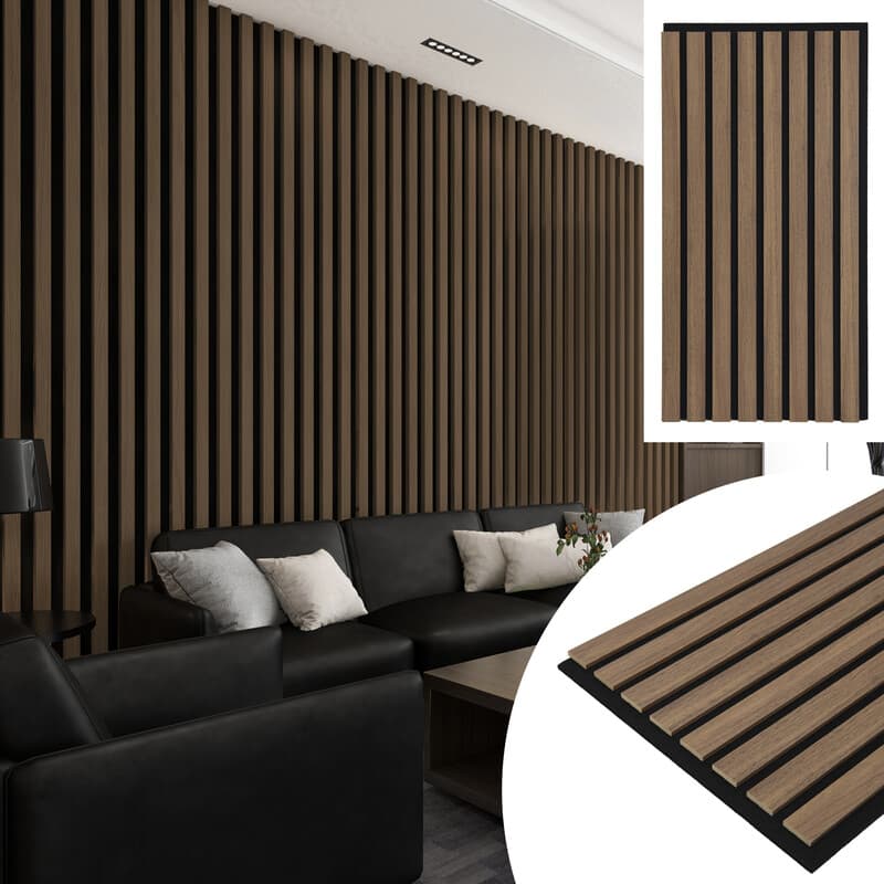 Art3d Akustische Paneele Dunkle Walnuss | 3D-Schalldämpfungs-Paneele | Holzoptik auf Akustikvlies | Ideal für Büro, Studio, Wohnzimmer, Homeoffice