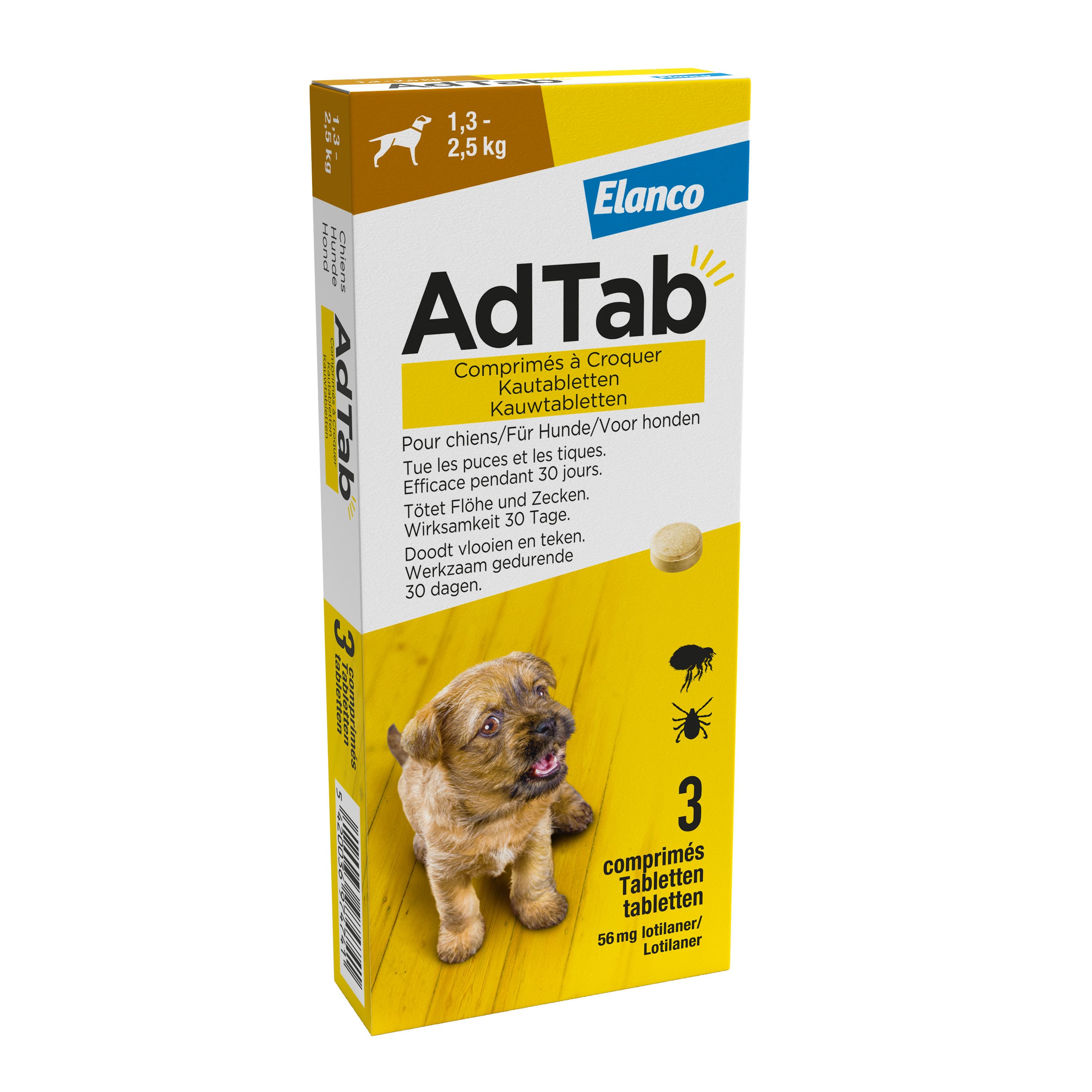 3comprimés Comprimés à croquer AdTab pour très petit chien (1,3 à 2,5 kg)
