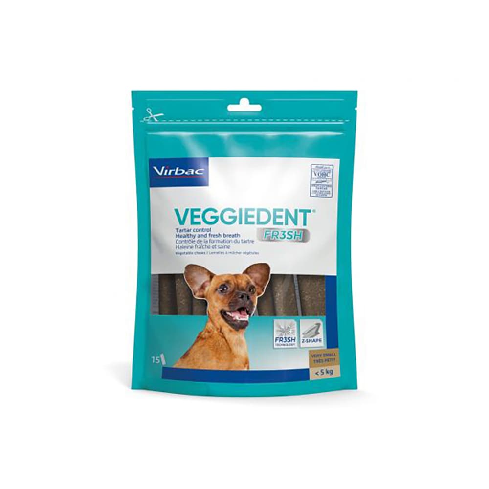 Virbac VEGGIEDENT Fresh pour chien - 15 x 9 g XS pour les très petits chiens (< 5 kg)