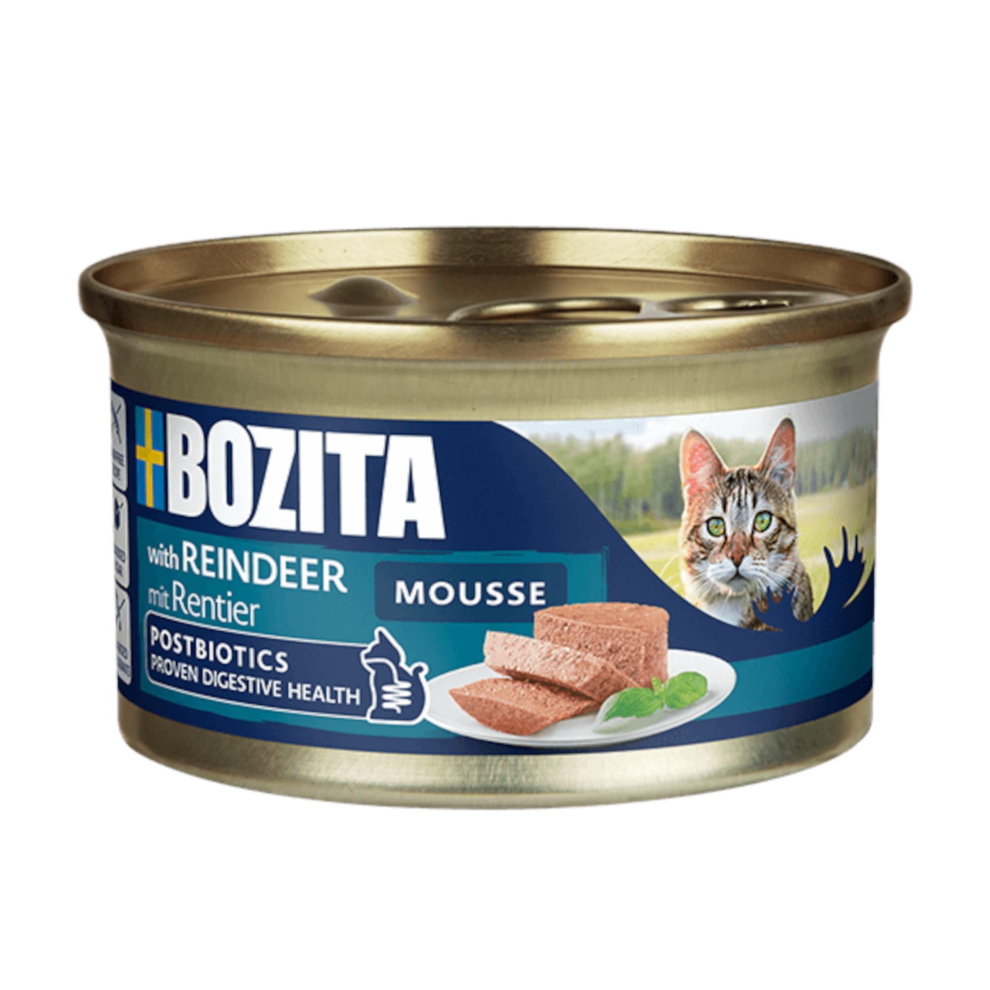 12x85g Bozita Mousse Postbiotics renne Pâtée pour chat