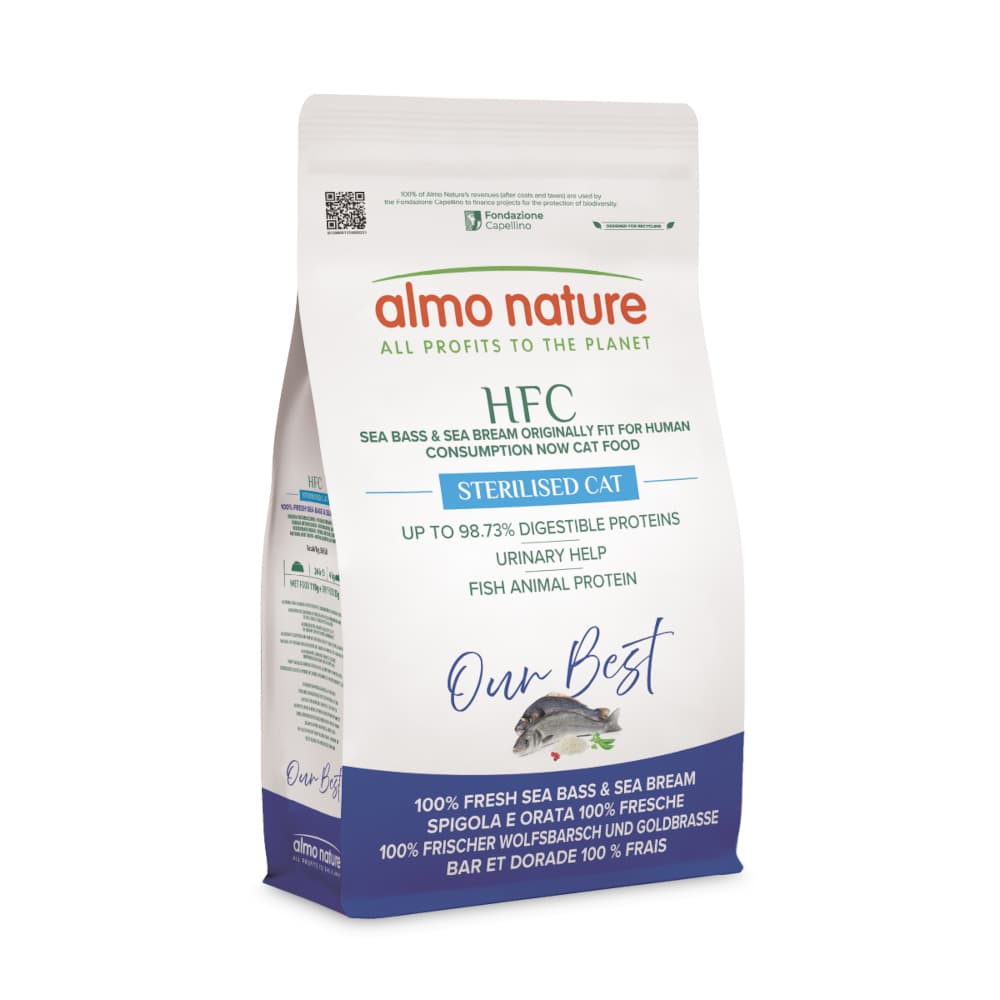 1,2kg Almo Nature HFC Longevity Sterilized Bar & Dorade croquettes pour chat