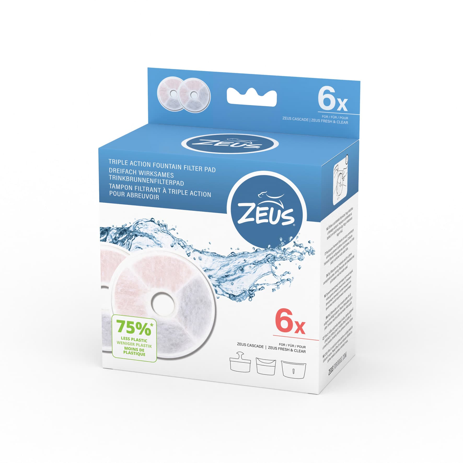 Accessoires : 6x filtres triple action sans cadre pour Zeus Fresh & Clear avec protection anti-éclaboussures chien