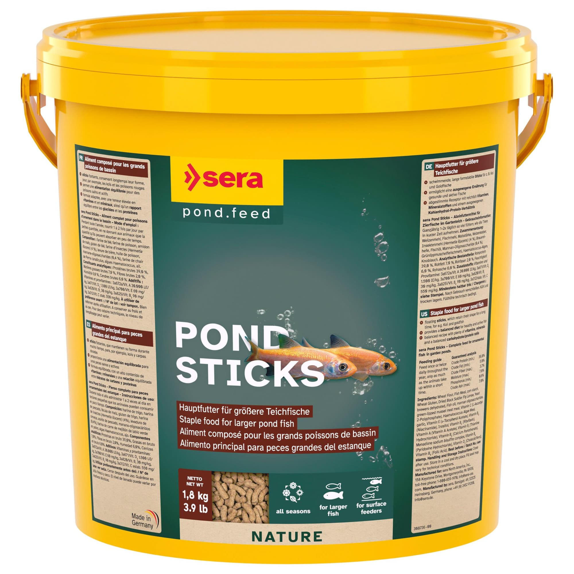 Aliment en granulé Sera Pond Granulat Nature pour grand poisson de bassin - 10 L