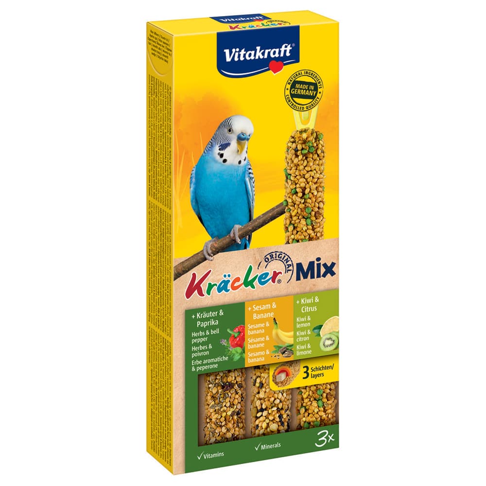 Vitakraft Trio-Mix Crackers pour perruche - 3 friandises sésame / herbes / kiwi