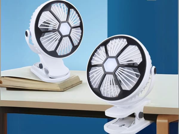 Oplaadbare Bureaubladventilator met Klem & LED-Lamp