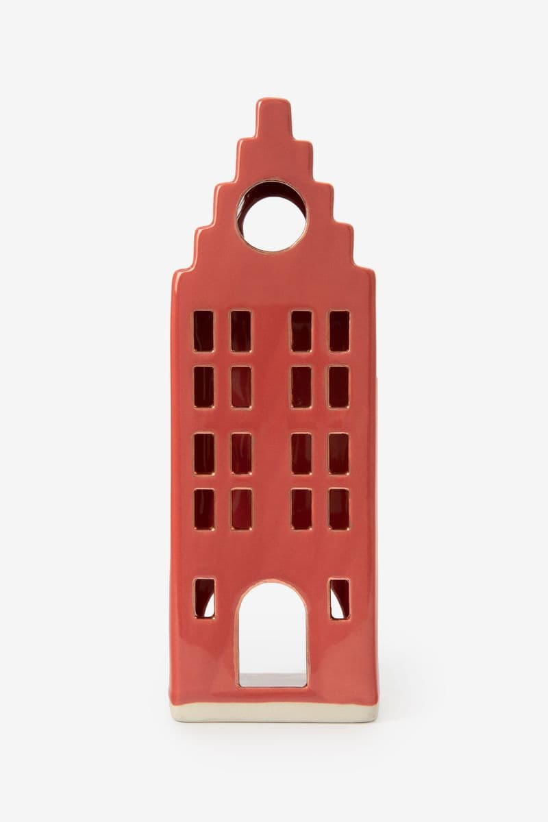 Photophore Maison Avec Pignon À Gradins - Rouge