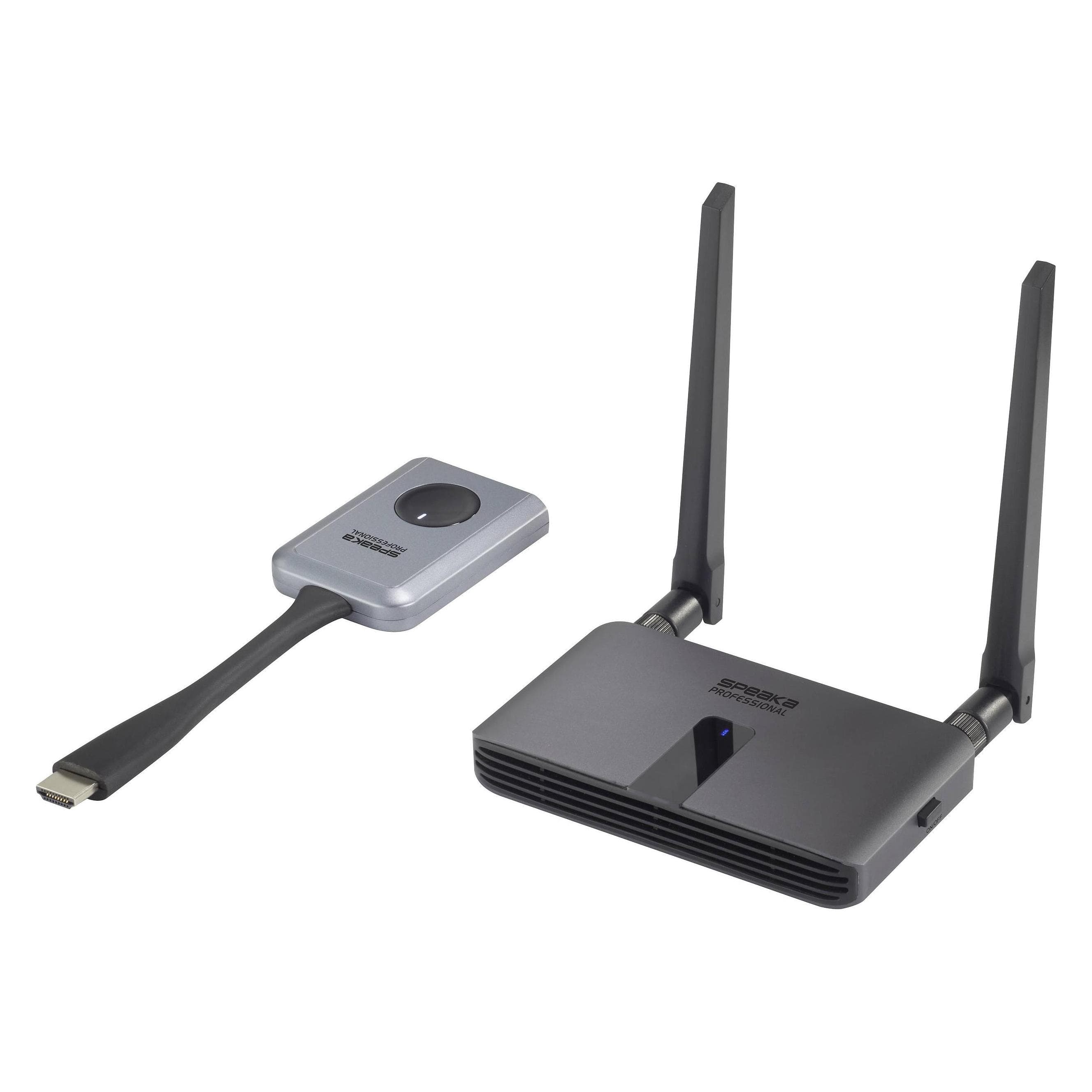 SpeaKa Professional SP-WTR-400 HDMI radiotransmissie (set) 30 m 2,4 GHz, 5 GHz 19 (30 m, HDCP), Draadloze zender, Grijs
