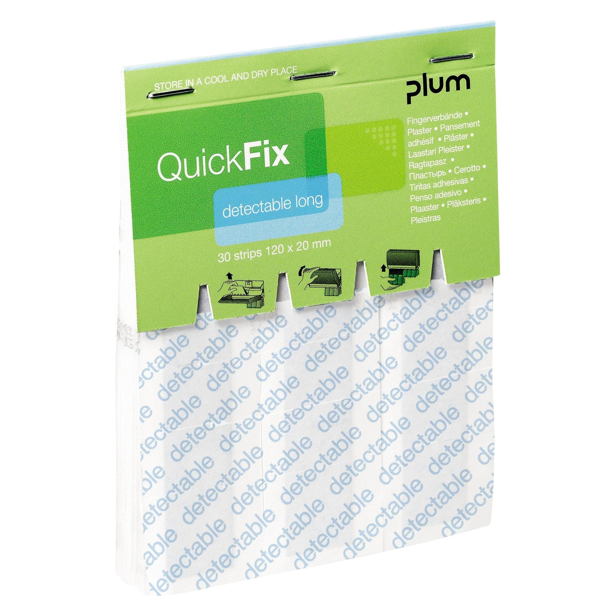 Plum, Gips, Vingerverbanden QuickFix Detecteerbaar Lang, navulpak f. dispenser, w. metalen oppervlak, 30 st.