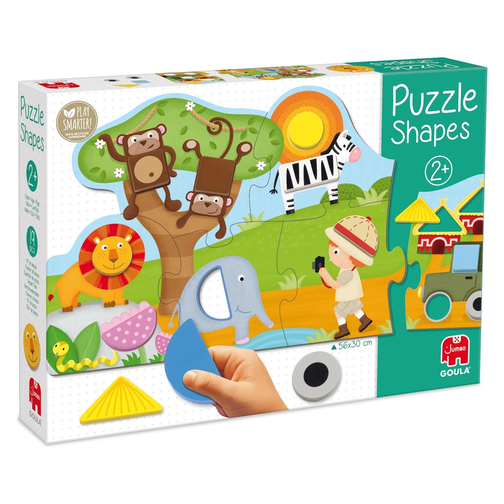 Goula Puzzel Vormen Safari 6 stukjes plus 13 geometrische vormen, 56x30 cm, vanaf 2 jr. (6 onderdelen)