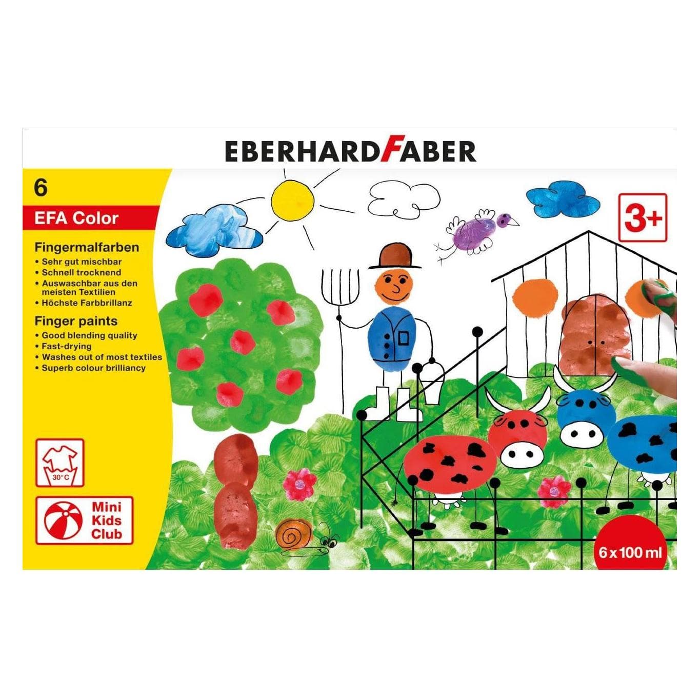 EberhardFaber, Kleuren + verf voor doe-het-zelvers, Vingerverf 100 ml, set van 6 (600 ml)
