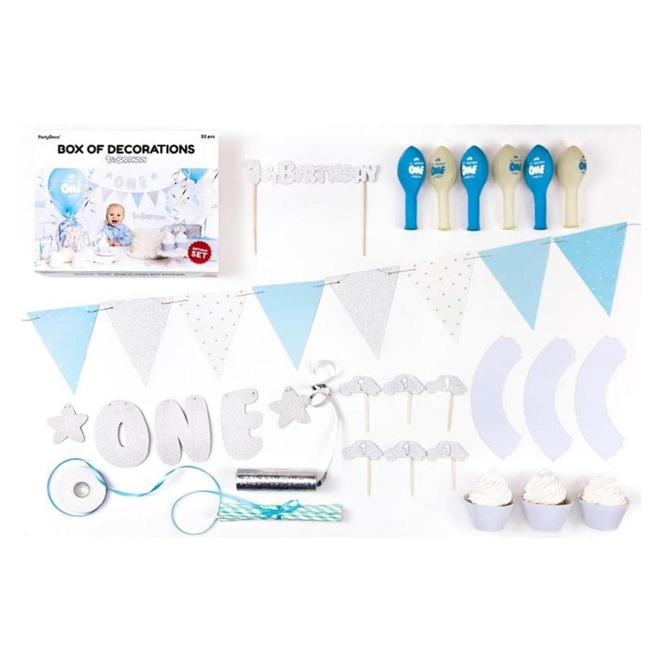 Partydeco Feestdoos 1e verjaardag jongen (6 Pcs.)
