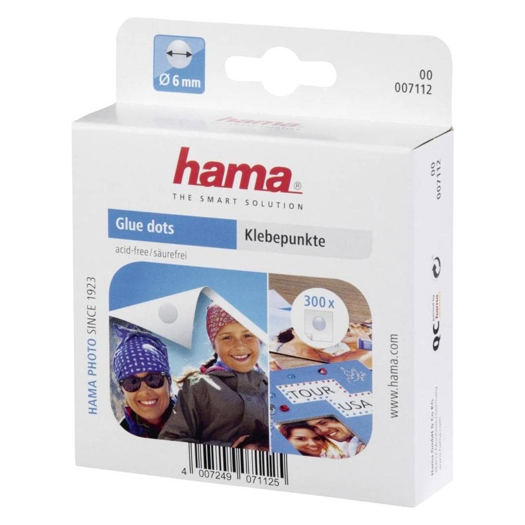 Hama, Foto + posterlijm, 00007112. Kleur product: Transparant, Vorm: Cirkel. Diameter: 6 mm. Stickers per set: 300 stuks(e