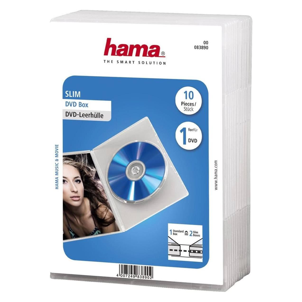 Hama 1x10 DVD Blank Sleeve Slim Transparant 50% Space Saver., Optische media-accessoires