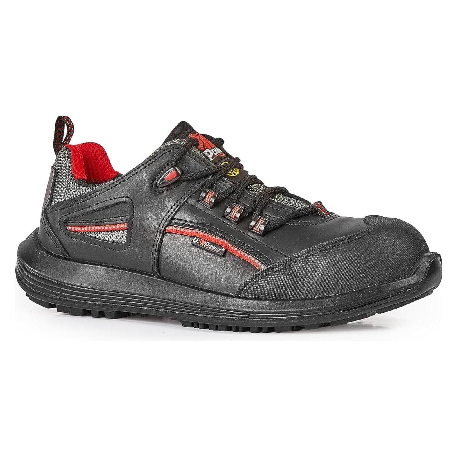 U-Power, Werkschoenen, Veiligheidsschoen Iroko maat 43 zwart/rood S3 SRC ESD EN ISO 20345 glad leer/overtrek (S3, 43)