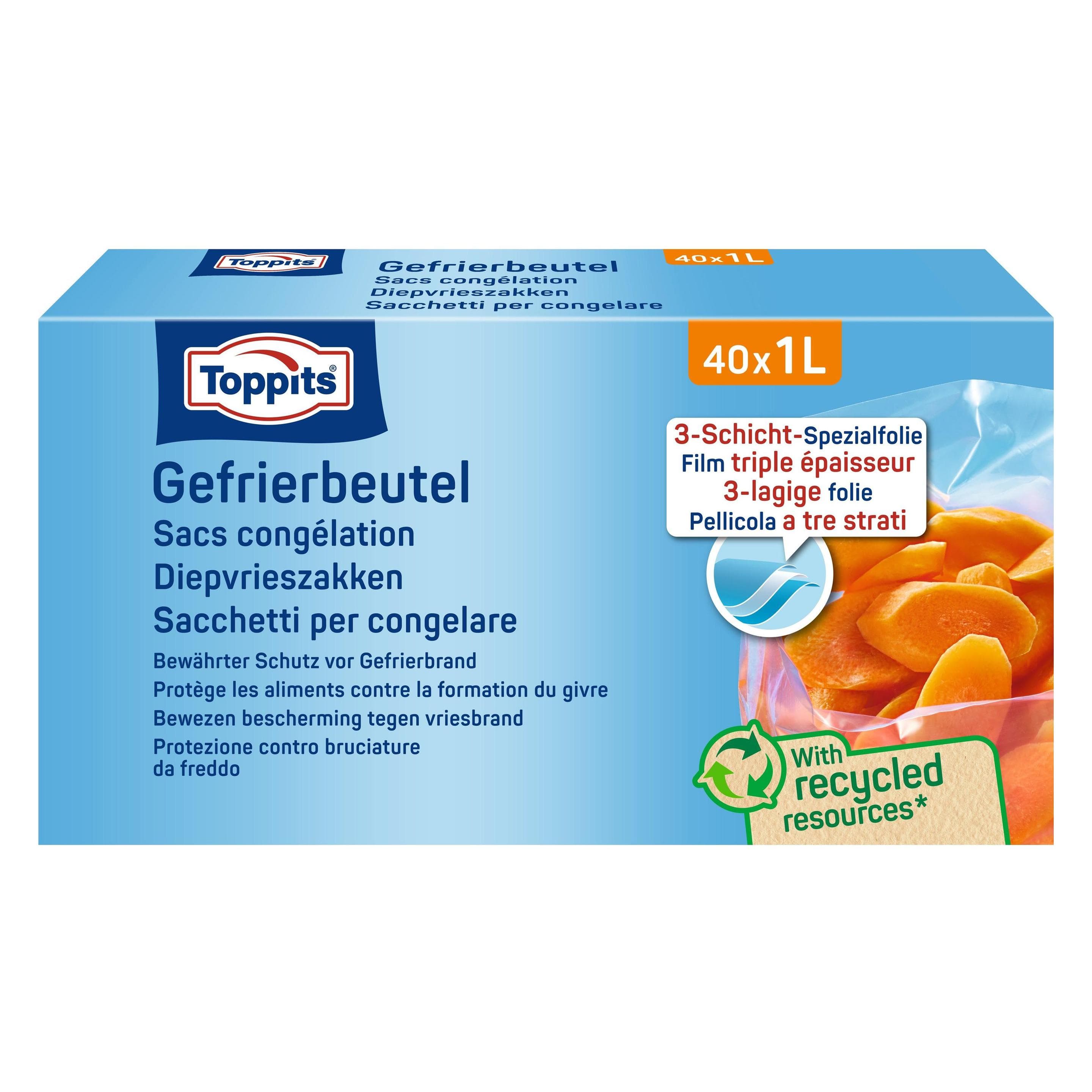 Toppits Diepvrieszakken 1 liter 40 stuks, Verpakking van voedingsmiddelen, Transparant
