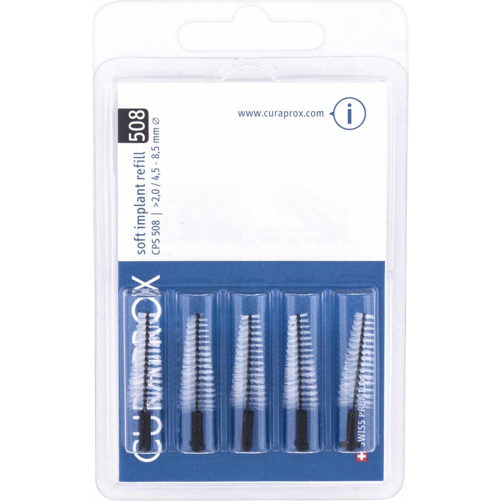 Curaprox, Interdentale borstels, CPS 508 Zachte Implantaatborstel zwart 5 stuks. (5x)