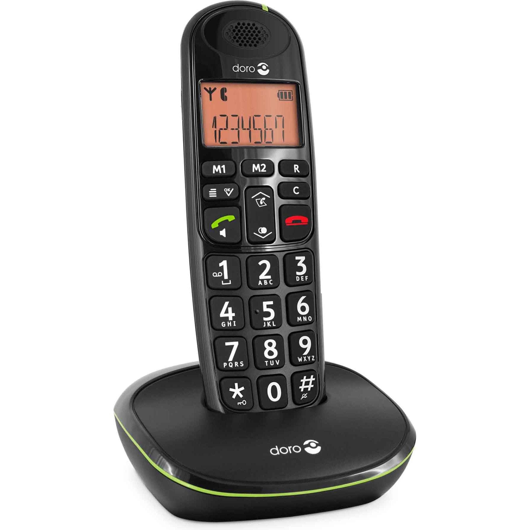 Doro PhoneEasy 100w zwart DECT handsfree telefoonboek met grote toetsen voor 20 items 2 directe geheugens, Telefoon, Zwart