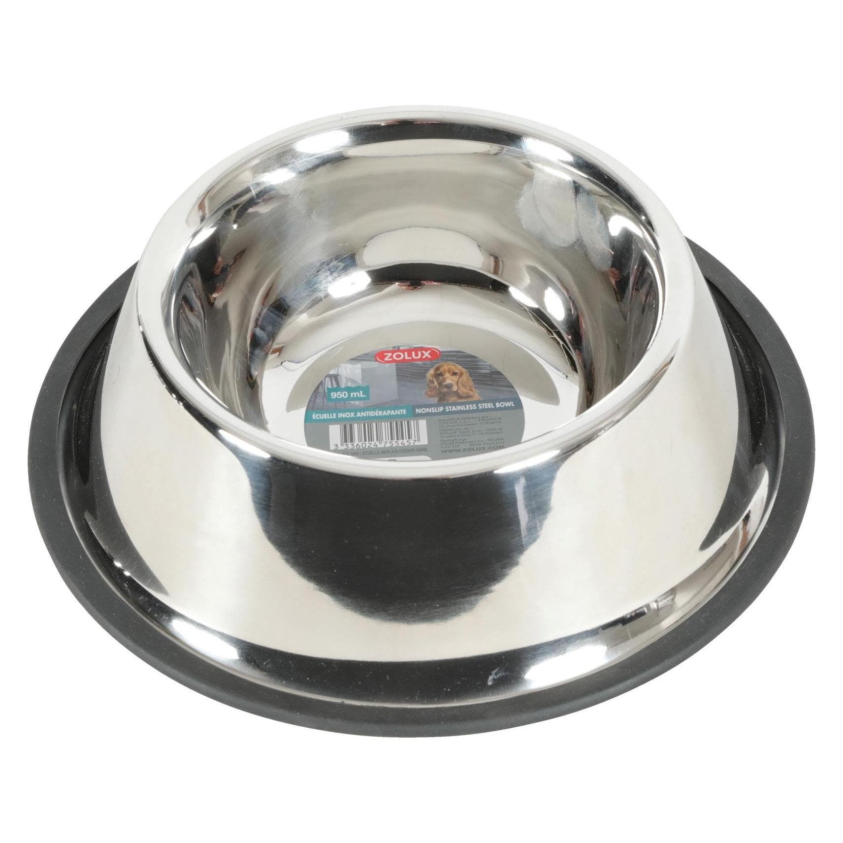 Zolux Kom Inox op rubber 0.9 l spaniël (90 cl), Voerbakje