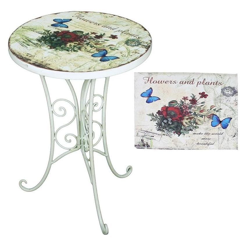 Garden Pleasure, Tuintafel + balkontafel, Florale bijzettafel set van 2 Ø 38 x 53 cm (38 x 53 cm)