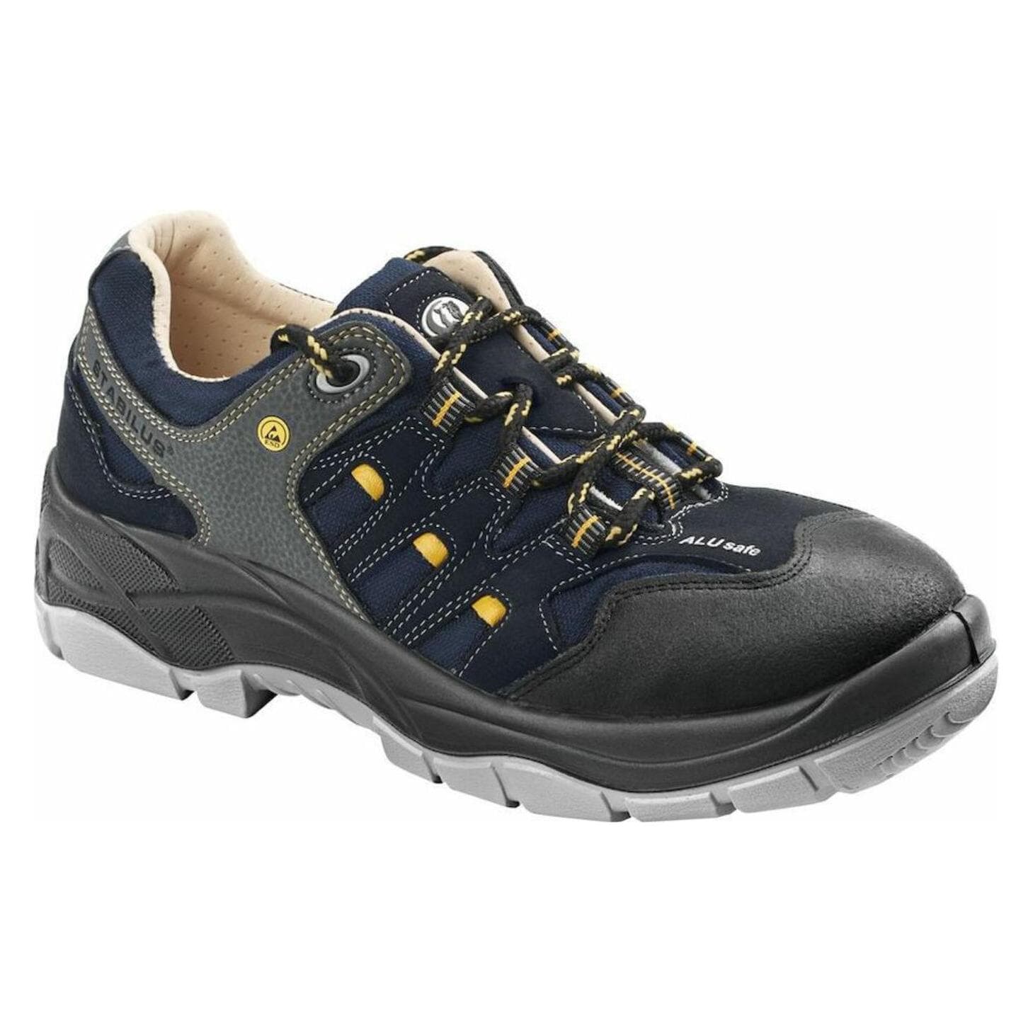 Stabilus, Werkschoenen, Veiligheidsschoen MARLON LOW maat 42 blauw/geel/grijs S1 SRA ESD EN ISO 20345 microvezel/textiel (S1, 42)