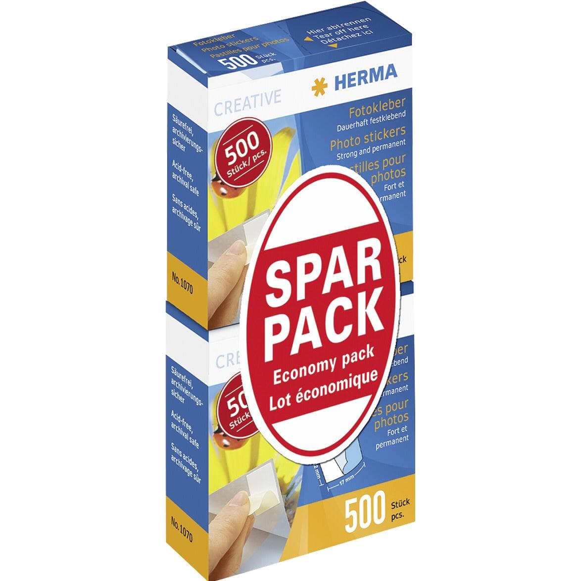 HERMA, Foto + posterlijm, 1x20 fotostickers dubbelpak 2x500 stuks economy pack in display