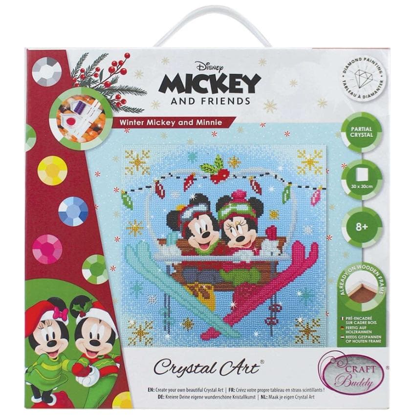 Craft Buddy Winter Mickey en Minnie Skiën, foto 30x30cm Crystal Art Kit