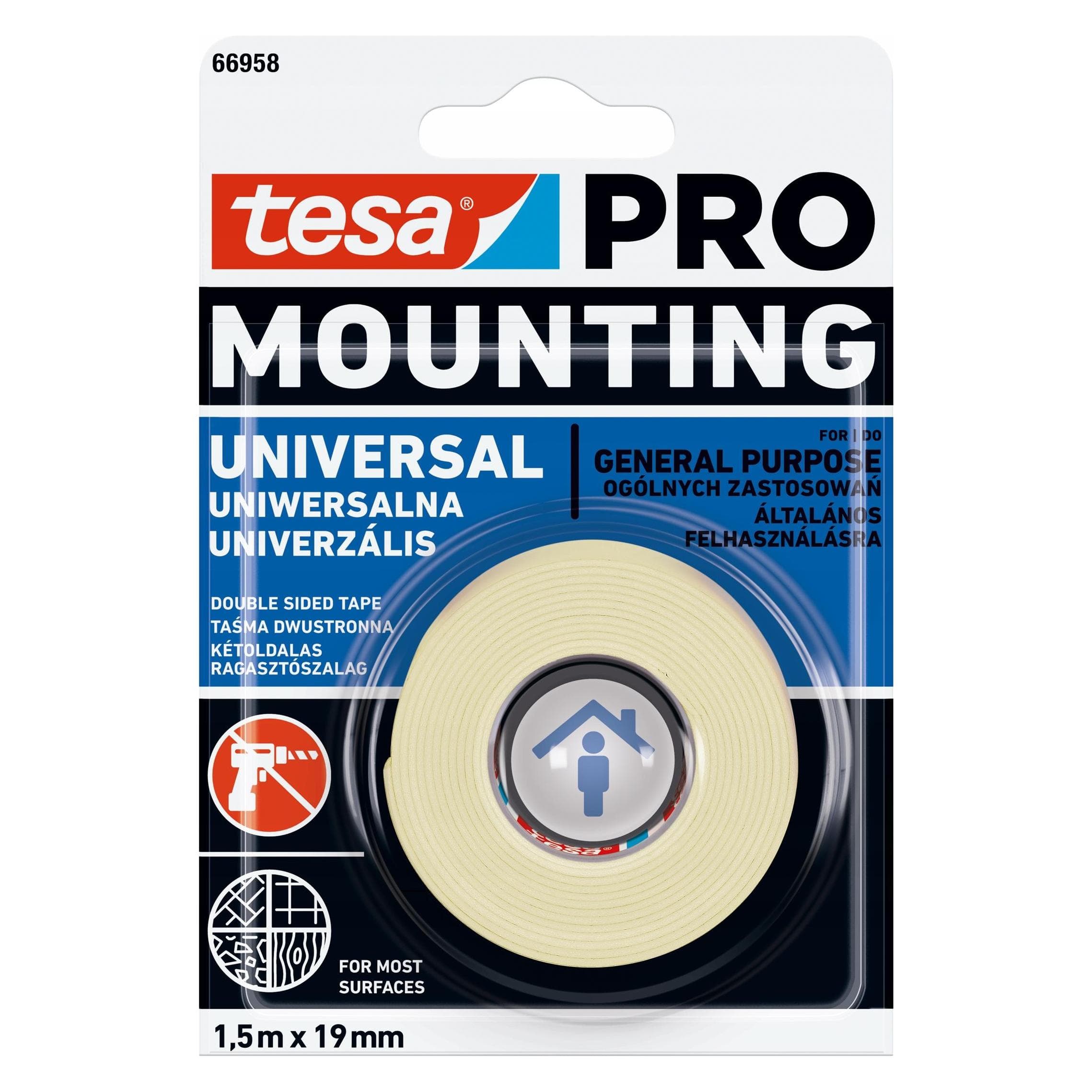 tesa, Plakband, Montagetape Pro Universeel 1,5 m x 19 mm (19 mm)