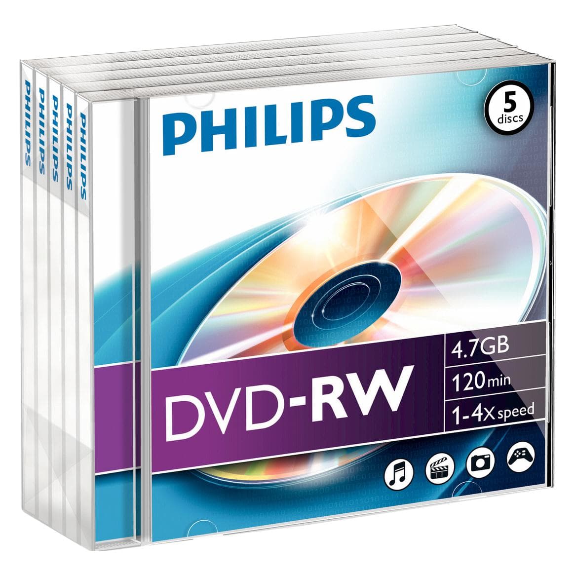 Philips 1x5 DVD-RW 4,7GB 4x JC (5x), Optische gegevensdrager