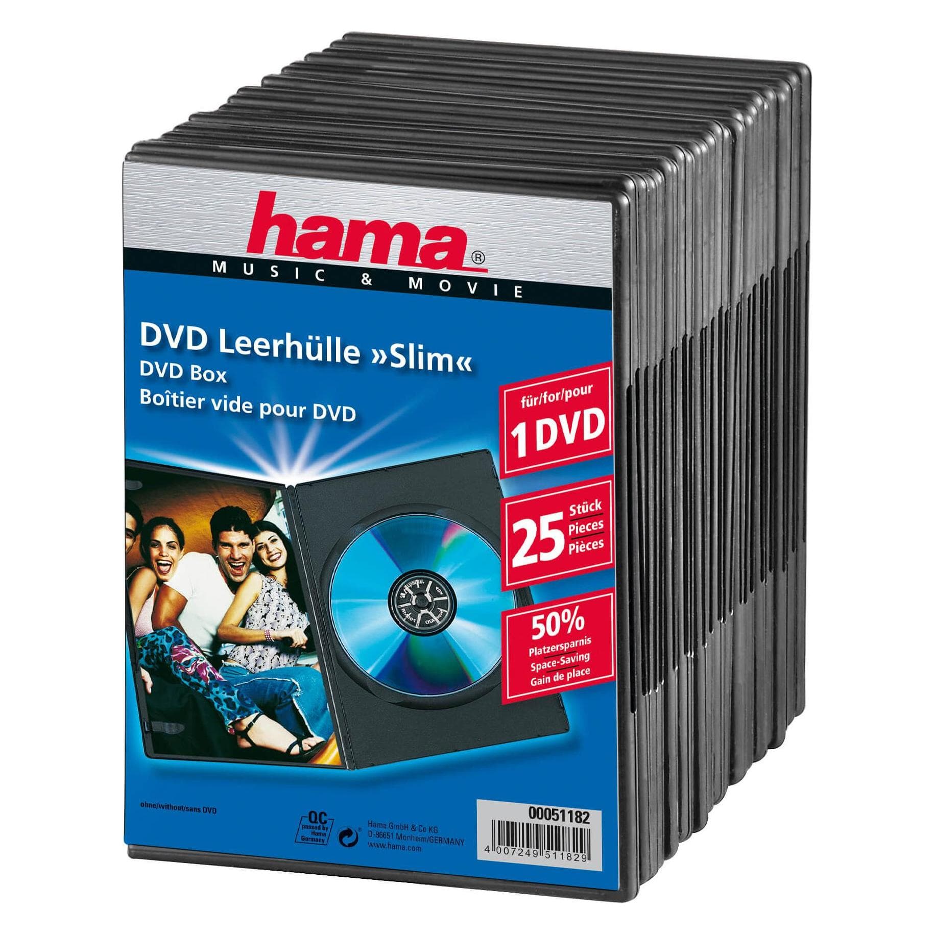 Hama 1x25 DVD Blank Sleeve Slim 50% Ruimtebesparend, Optische media-accessoires